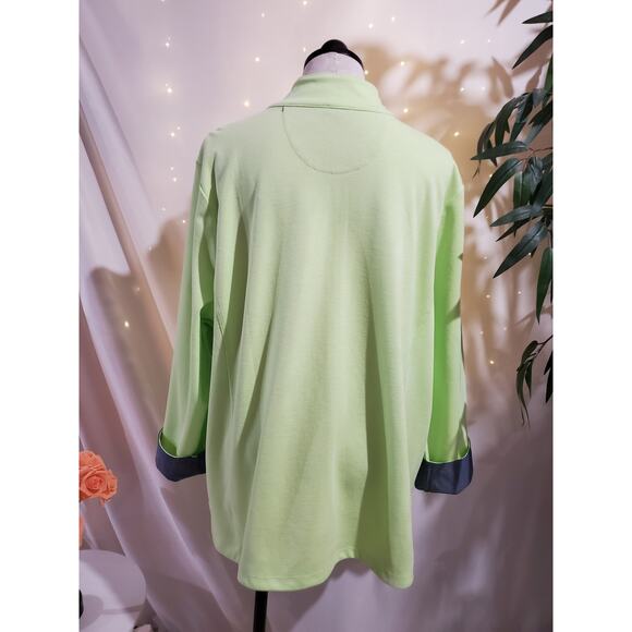 T by Talbots Full Zip Chambray Flip Cuff Light Jacket Size 3X Lime Green UPF 50+ - Picture 4 of 12